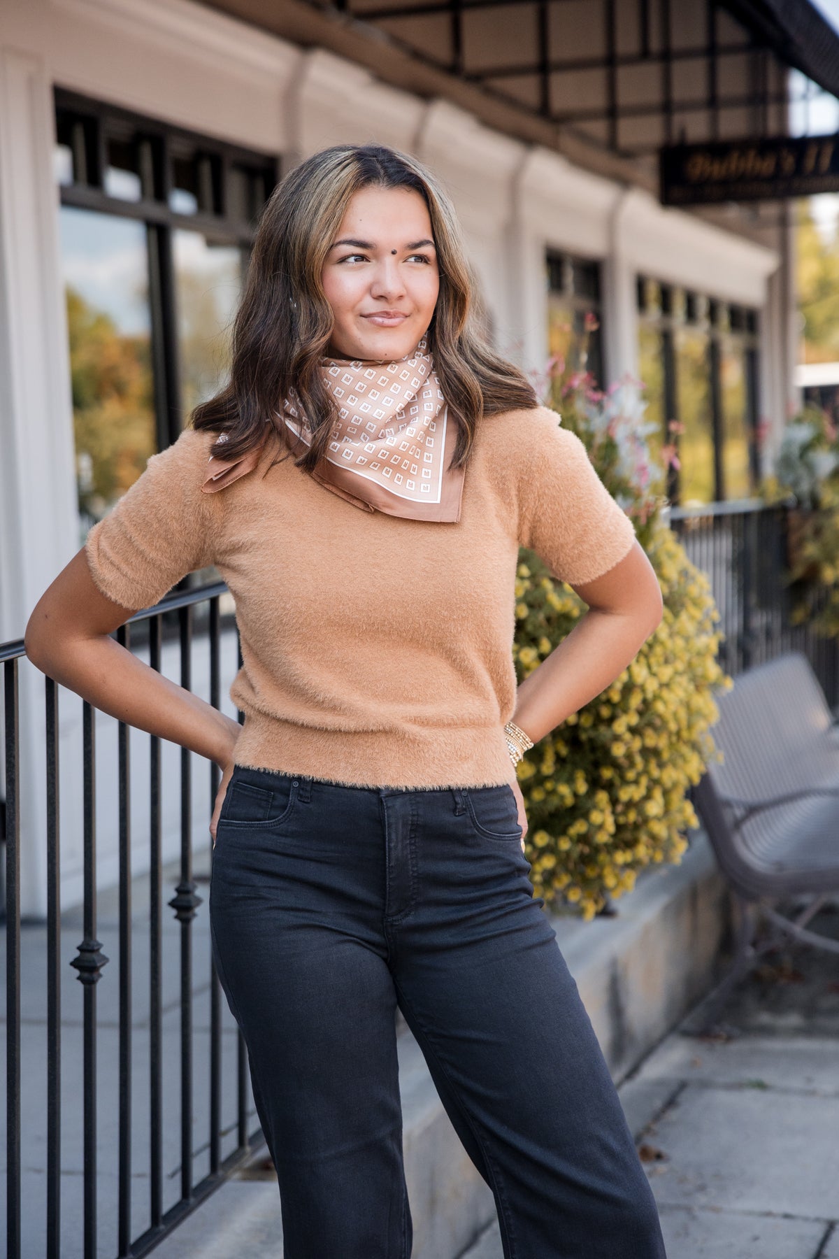 Cloud Nine Fluffy Short Sleeve Sweater - Camel