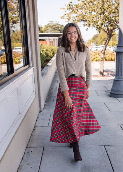 Plaid Midi Skirt - Red