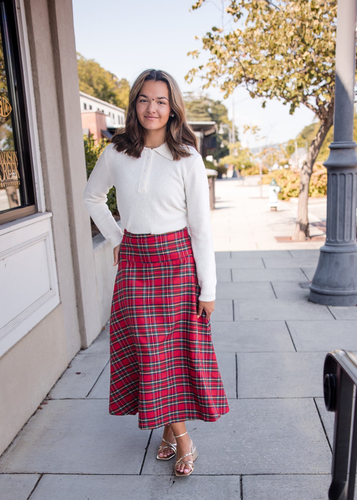 Plaid Midi Skirt - Red