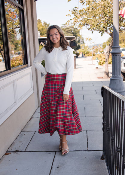 Plaid Midi Skirt - Red