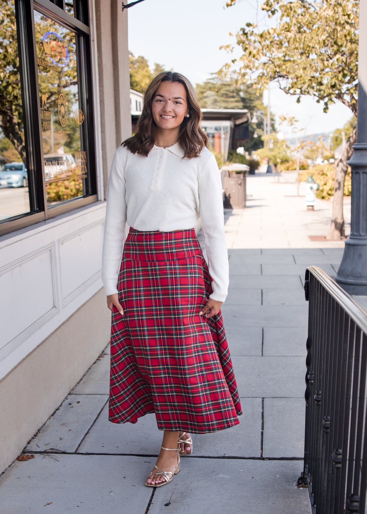 Plaid Midi Skirt - Red