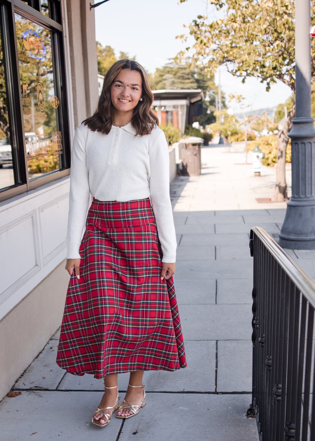 Plaid Midi Skirt - Red