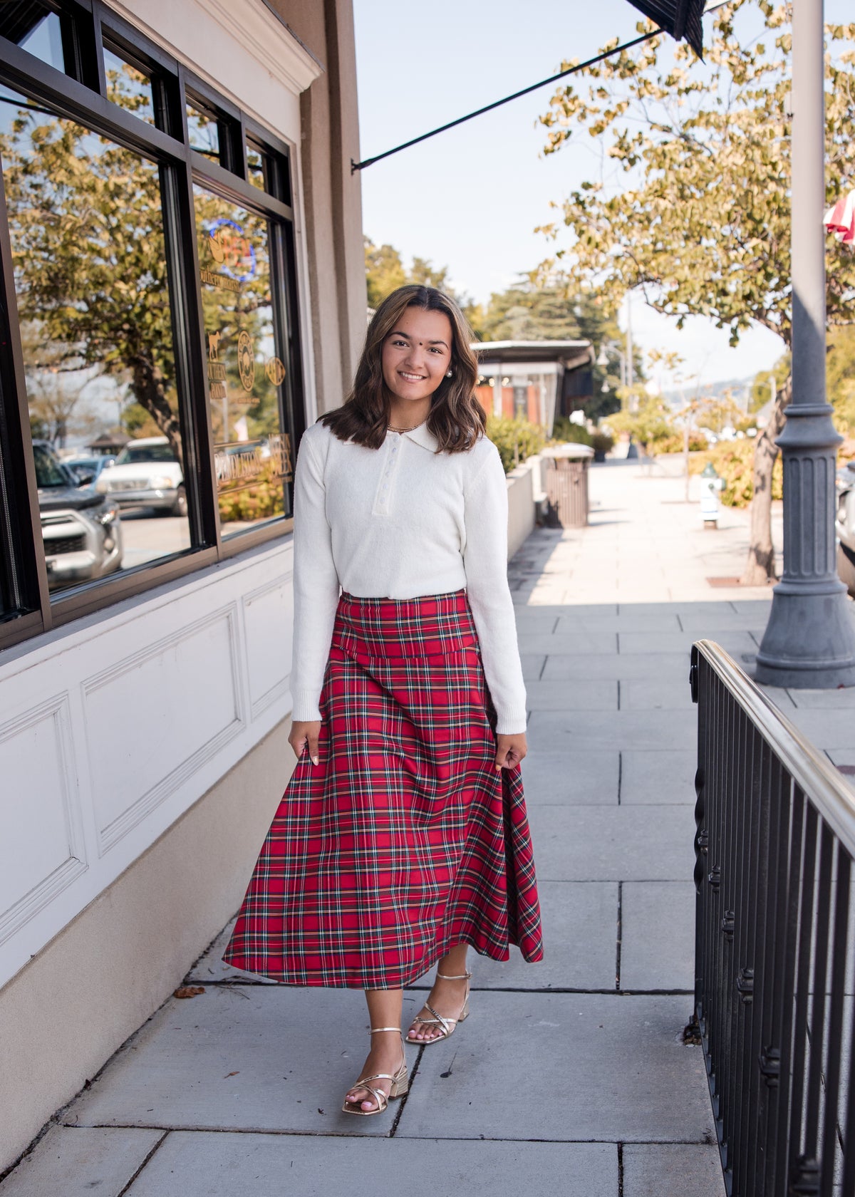Plaid Midi Skirt - Red