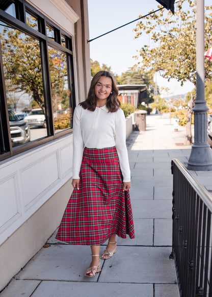 Plaid Midi Skirt - Red