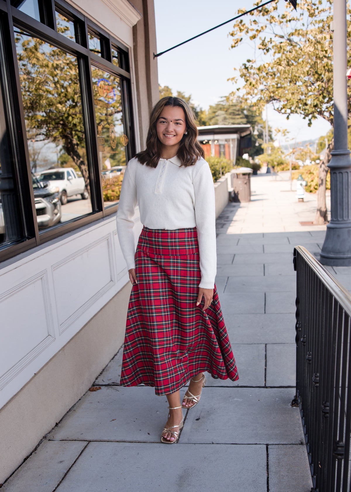 Plaid Midi Skirt - Red