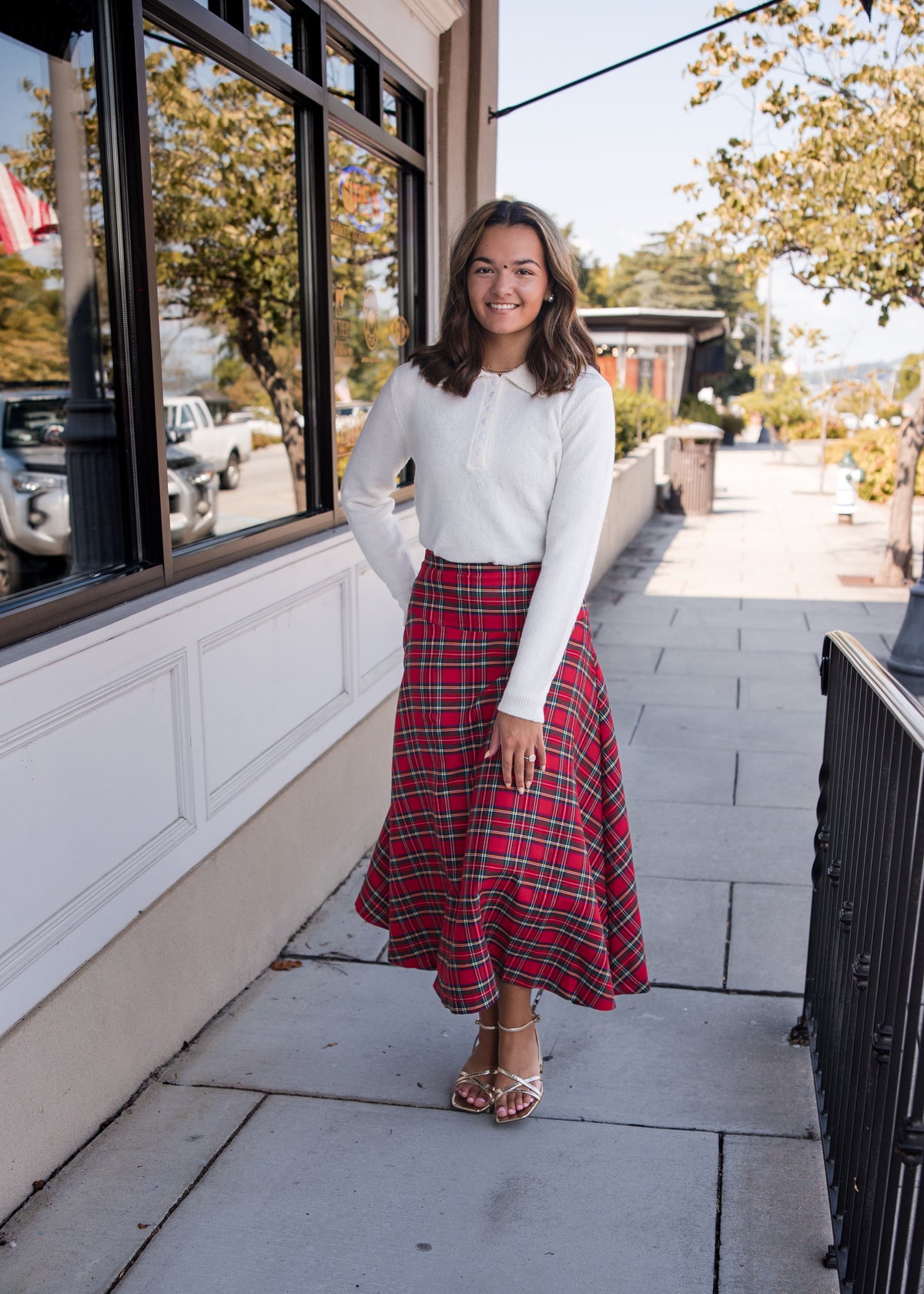 Plaid Midi Skirt - Red