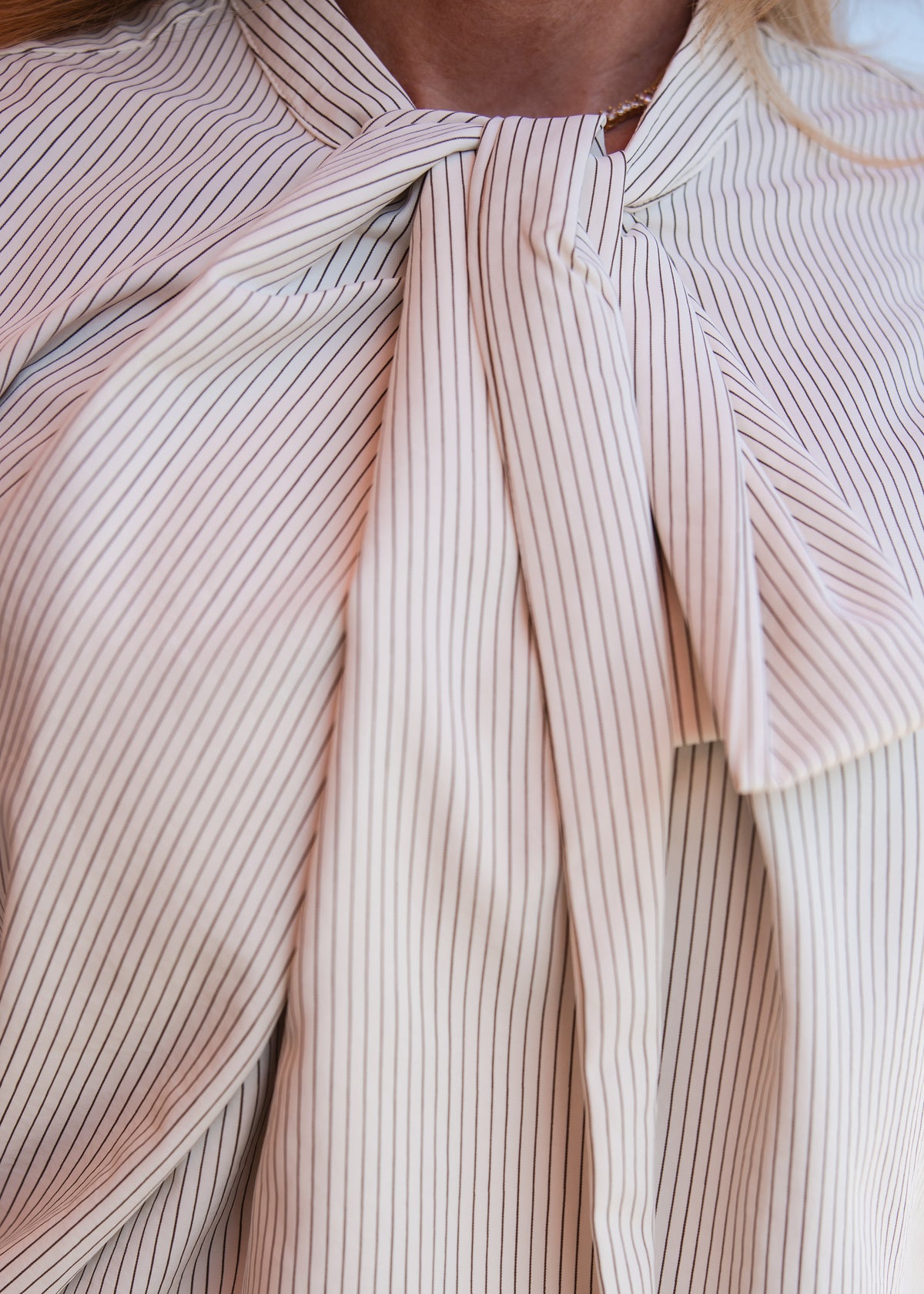 Tie-Neck Stripe Cap Sleeve Top - Cream