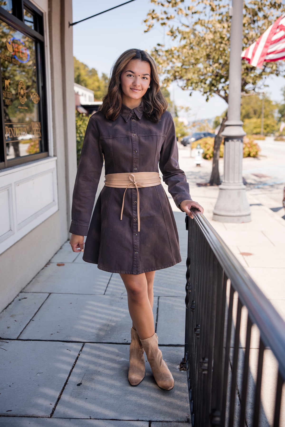 Zeana Mini Denim Dress - Walnut Timber