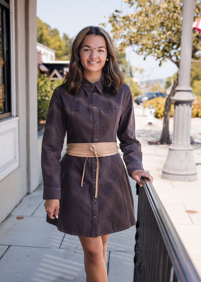 Zeana Mini Denim Dress - Walnut Timber