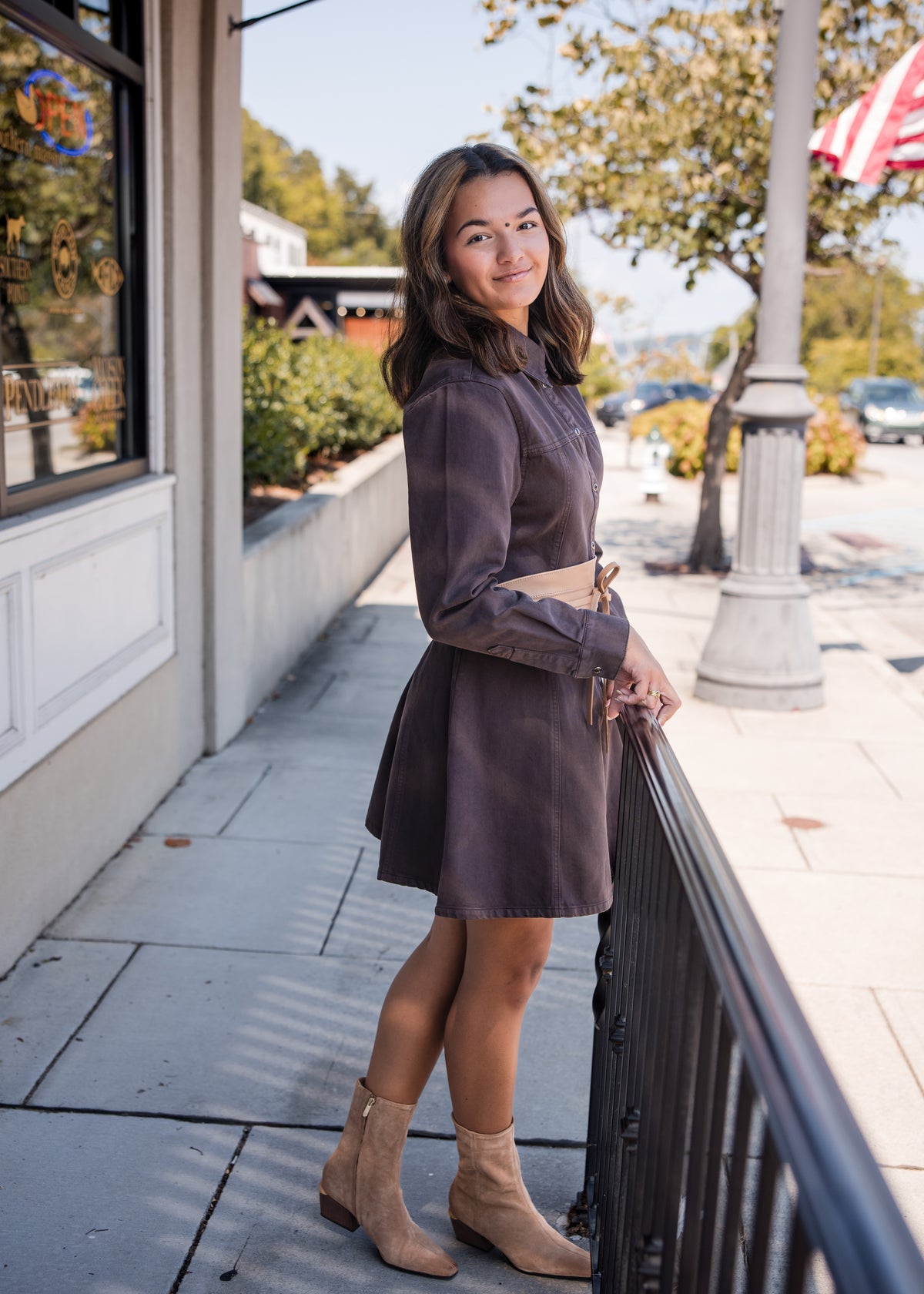 Zeana Mini Denim Dress - Walnut Timber