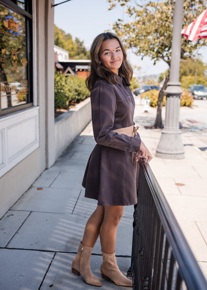 Zeana Mini Denim Dress - Walnut Timber