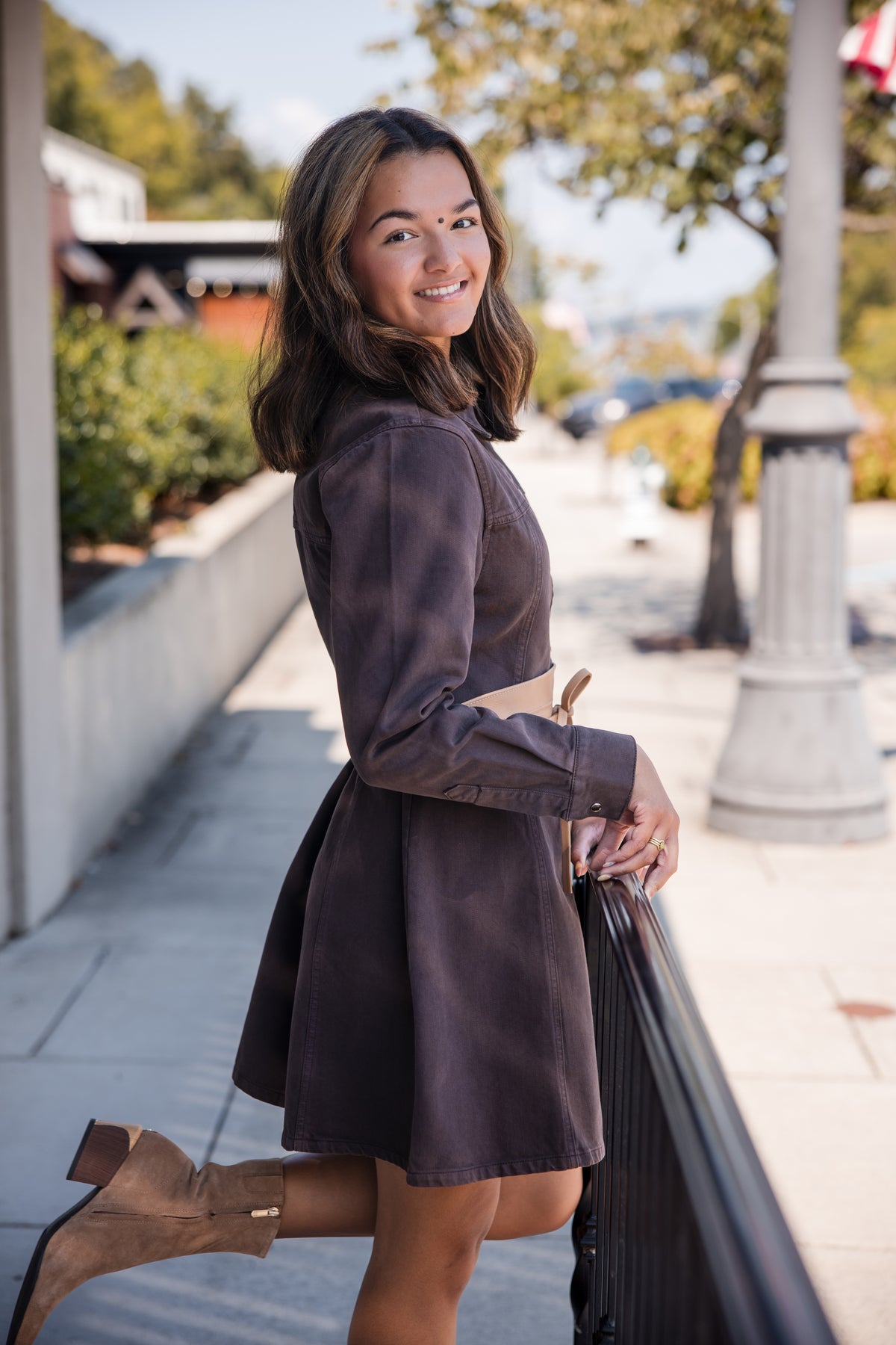 Zeana Mini Denim Dress - Walnut Timber