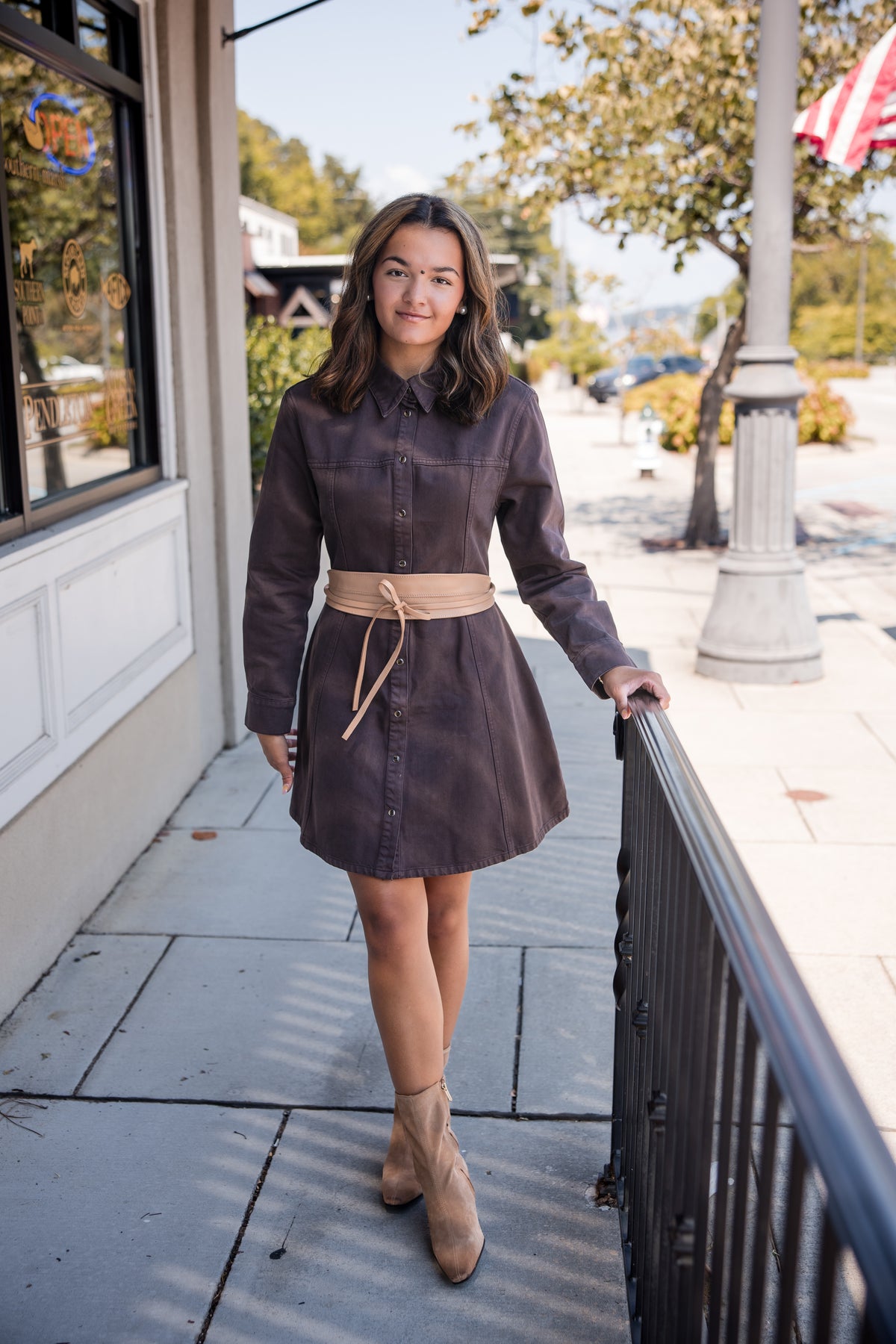 Zeana Mini Denim Dress - Walnut Timber