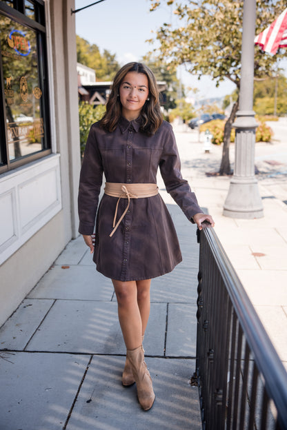 Zeana Mini Denim Dress - Walnut Timber