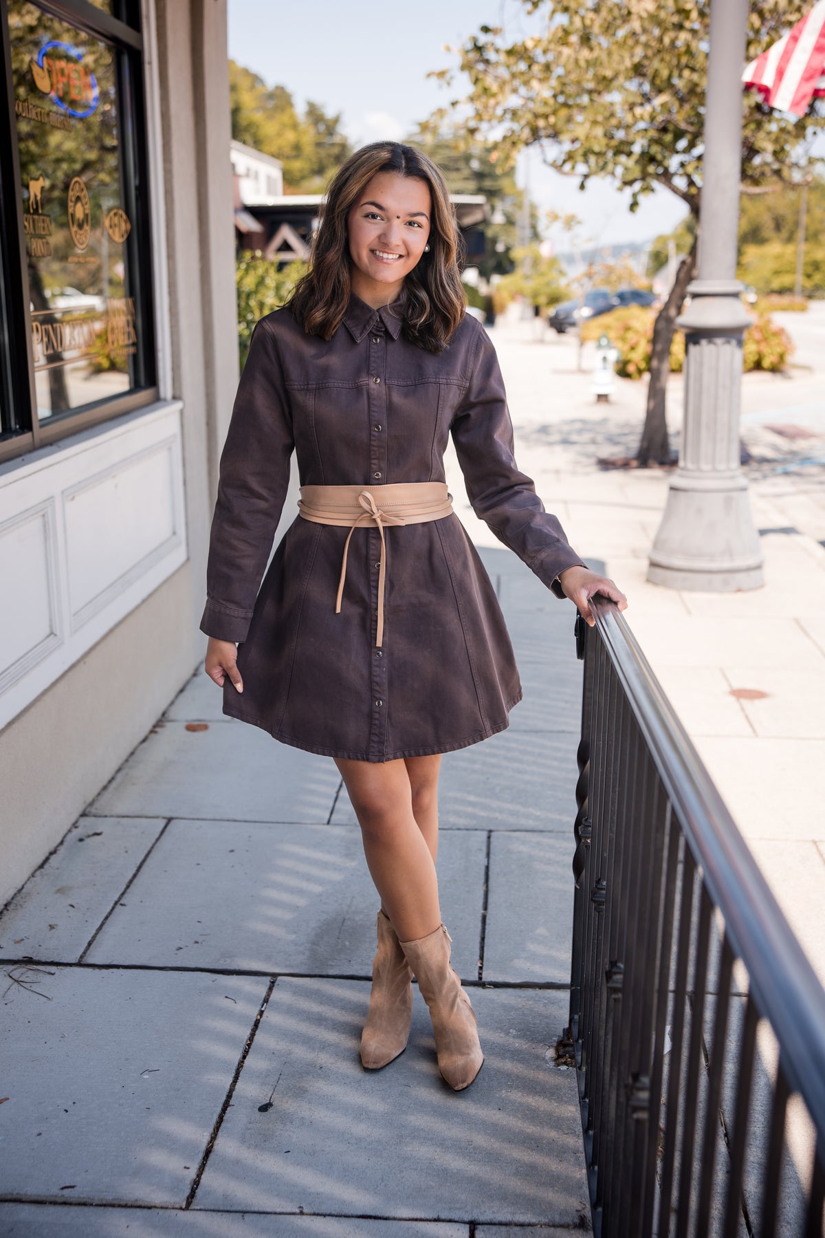 Zeana Mini Denim Dress - Walnut Timber