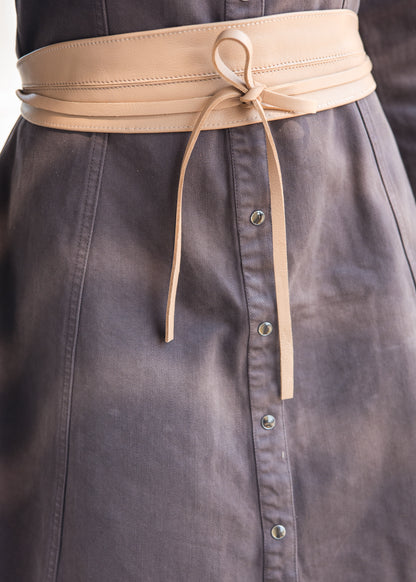 Zeana Mini Denim Dress - Walnut Timber