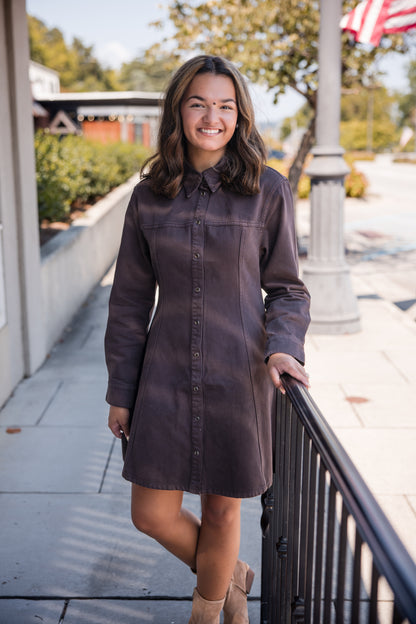 Zeana Mini Denim Dress - Walnut Timber