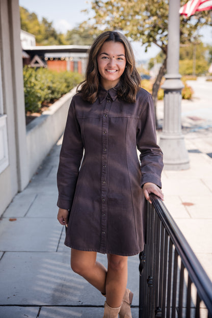 Zeana Mini Denim Dress - Walnut Timber