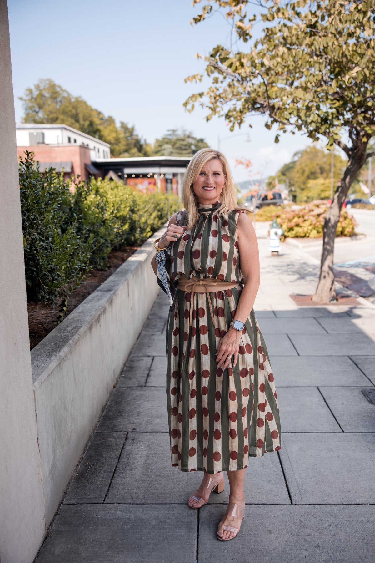 Printed Sleeveless High Neck Midi Dress - Olive
