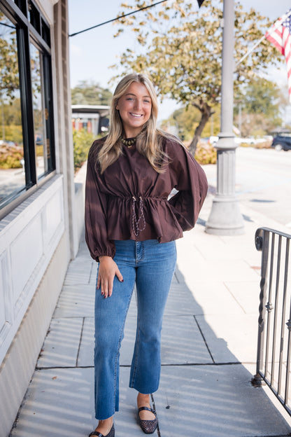 Drawstring Waist Blouse - Burgundy