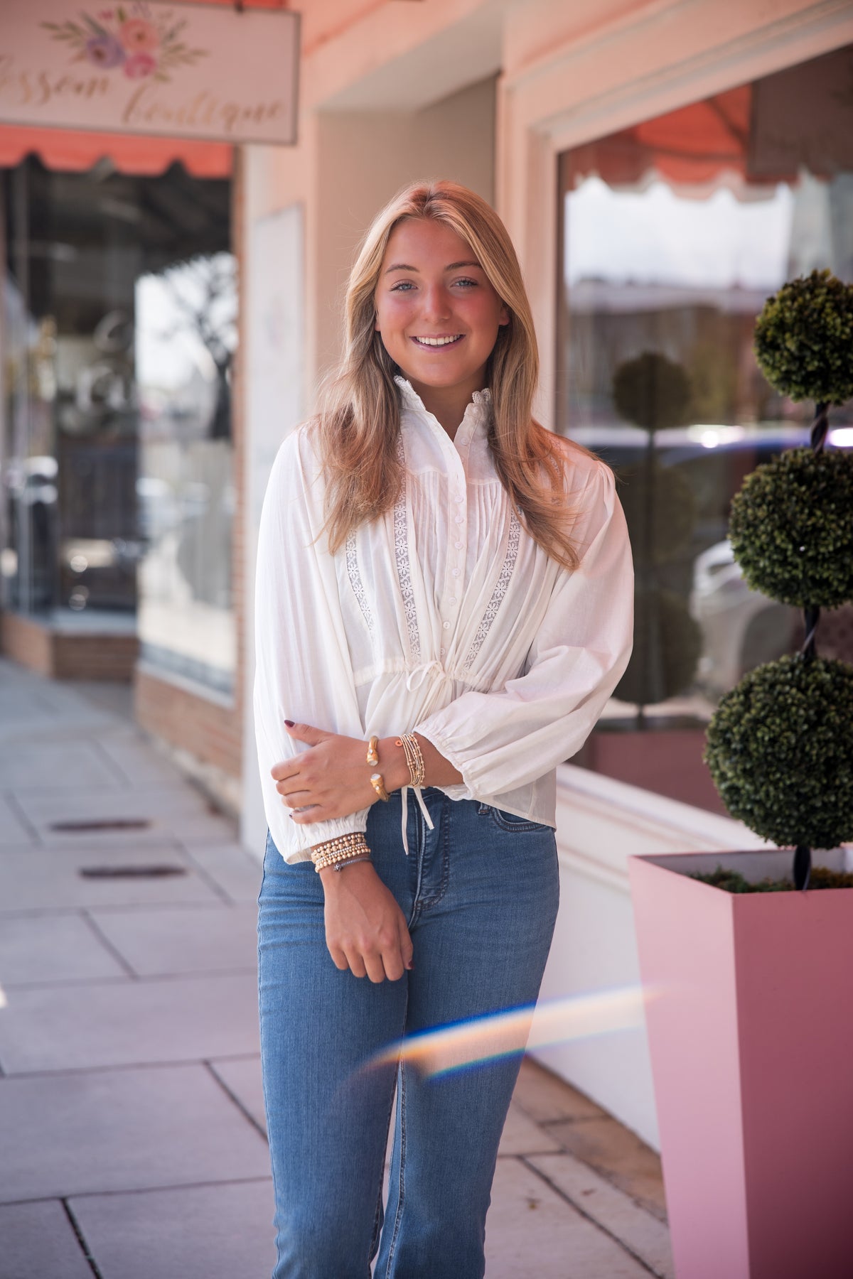 Cinched Waist Blouse - Cream