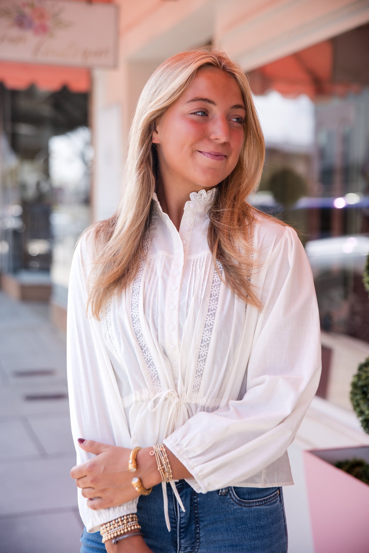 Cinched Waist Blouse - Cream