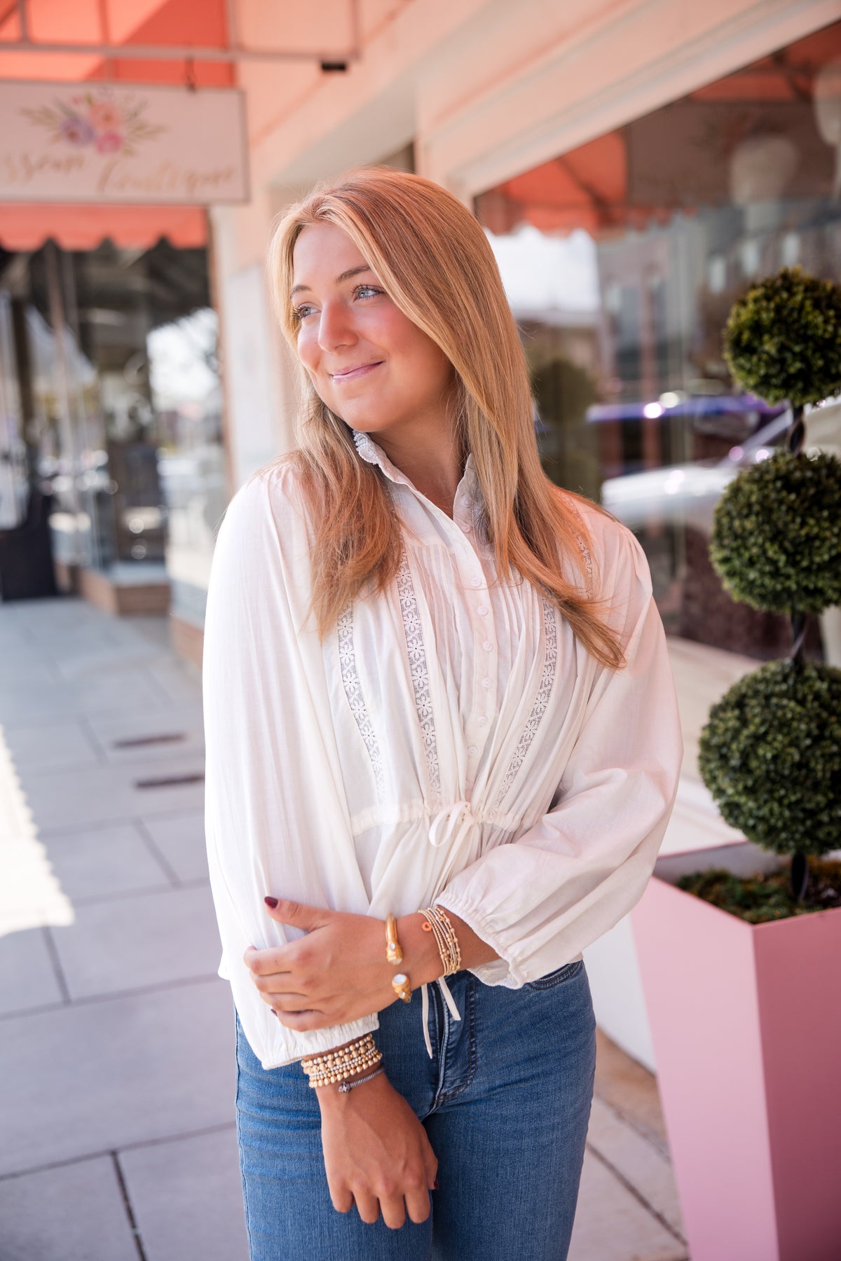 Cinched Waist Blouse - Cream