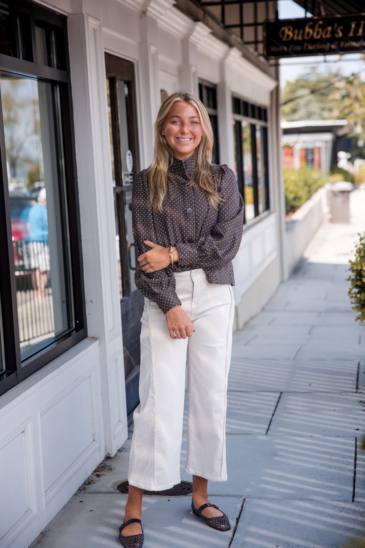 Polka Dot Long Sleeve Jacket - Brown