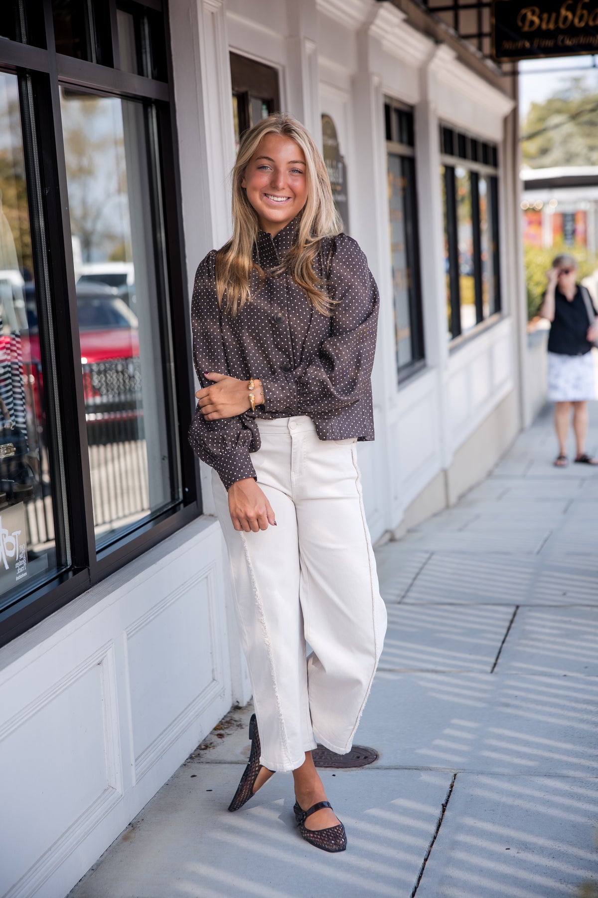 Polka Dot Long Sleeve Jacket - Brown
