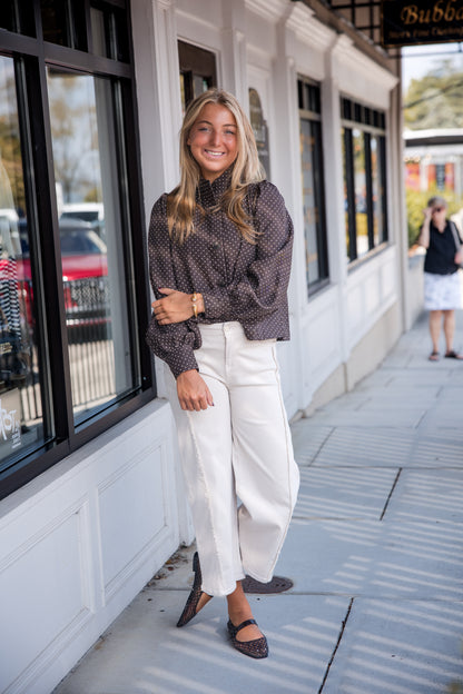 Polka Dot Long Sleeve Jacket - Brown