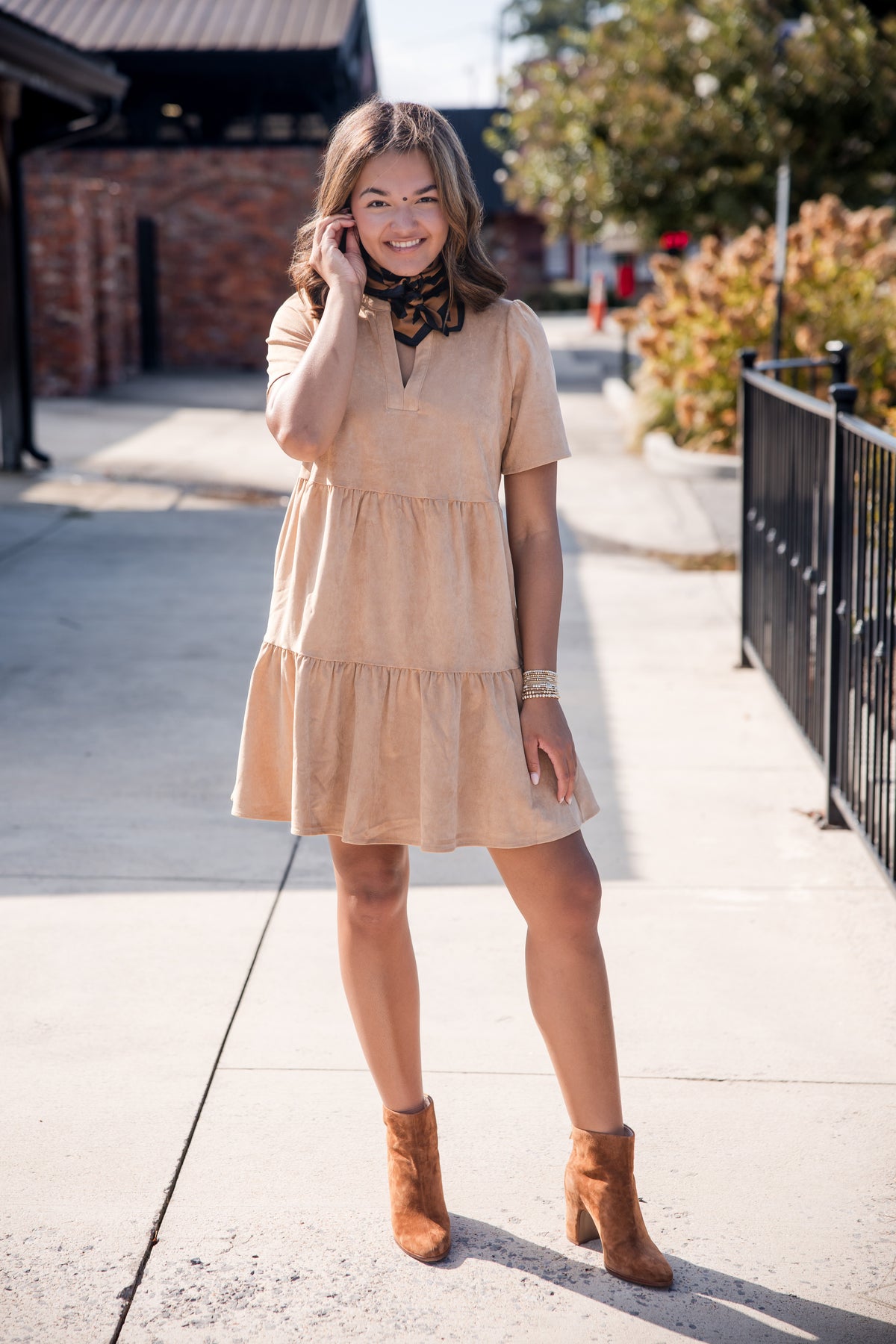 Adelyn Dress - Tan Suede