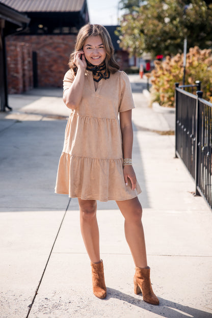 Adelyn Dress - Tan Suede