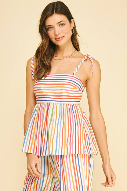 Rainbow Stripe Tiered Cami Top - Red Multi