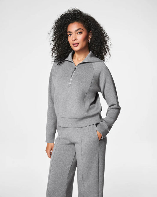 Spanx AirEssentials Half Zip Sweatshirt - Mid Heather Grey