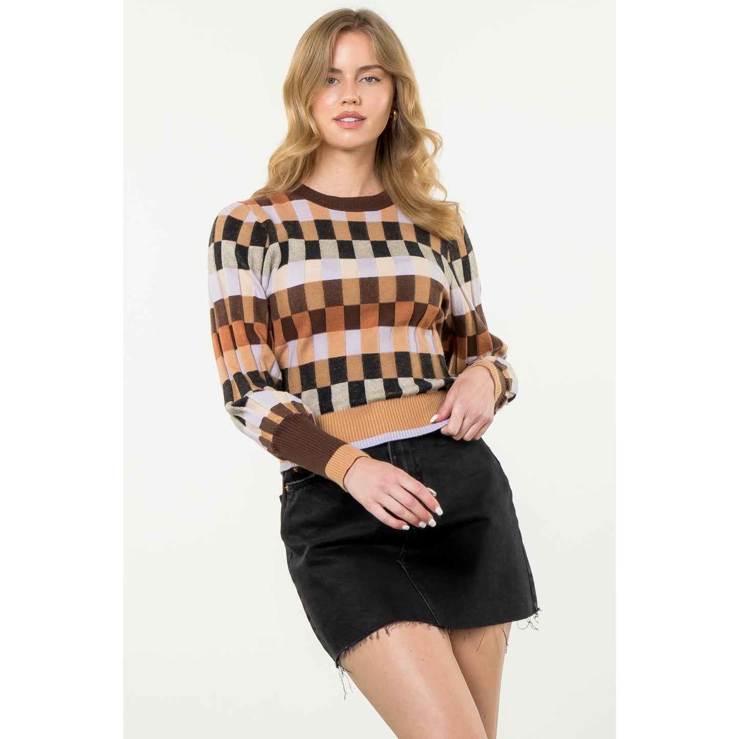 Multi Colored Knit Sweater - Brown