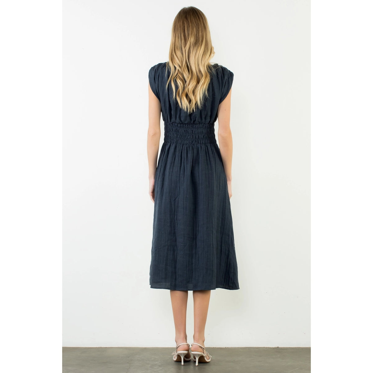 Sleeveless Denim Dress with Side Slit - Denim Blue