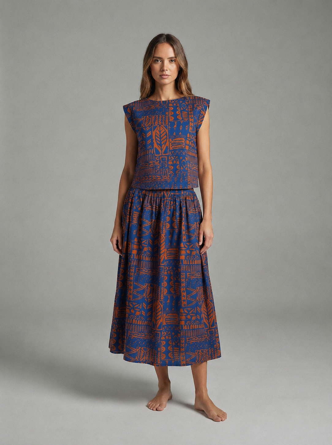Rustic Edge Two-Piece Skirt Set - Navy