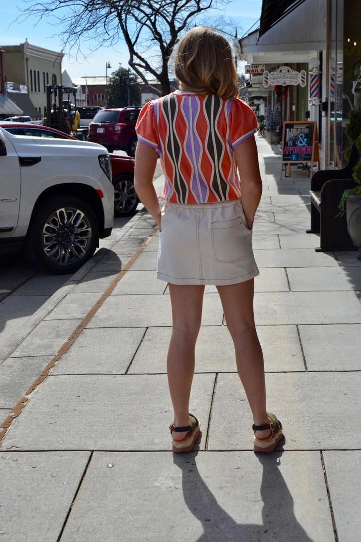 Short Sleeve Pattern Knit Top - Coral