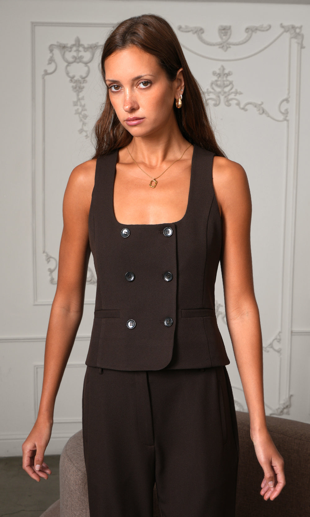 Zora Square Neck Double Breasted Vest