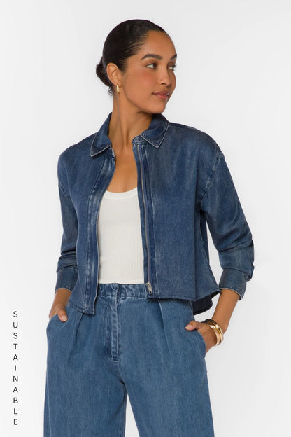 Thea Cropped Denim Shirt - Blue Dusk