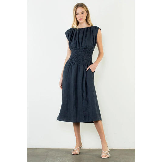 Sleeveless Denim Dress with Side Slit - Denim Blue