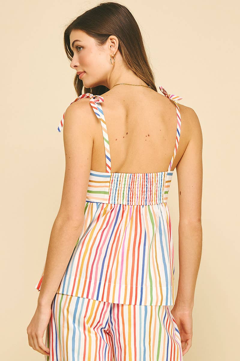 Rainbow Stripe Tiered Cami Top - Red Multi