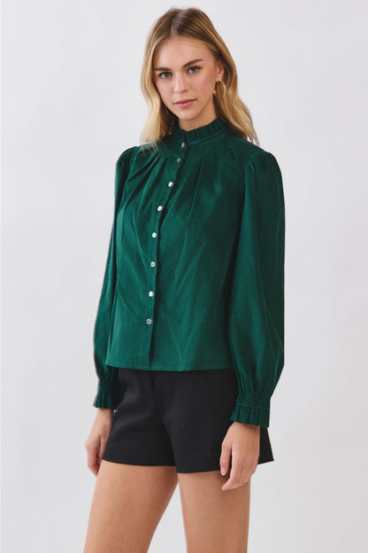 Corduroy Button Down Shirt - Deep Green