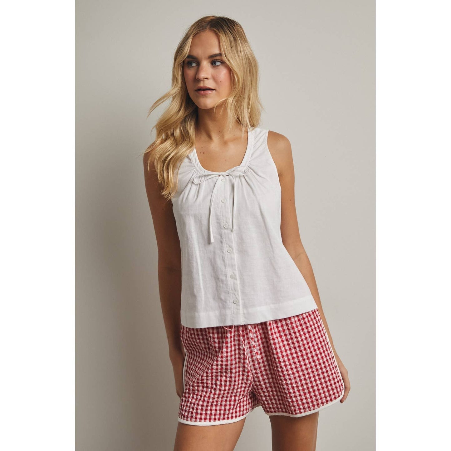 Front Tie Button-Up Blouse - Off White