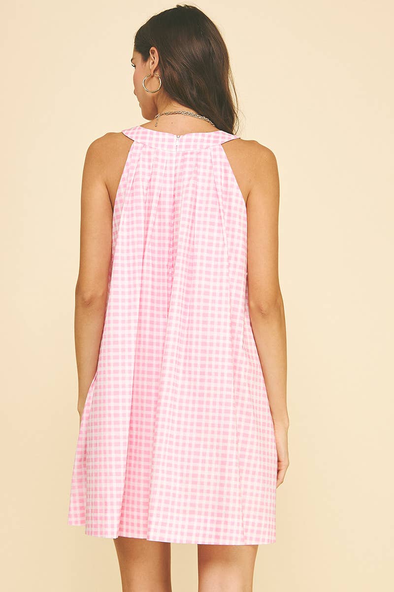 Gingham A-Line Mini Dress - Pink
