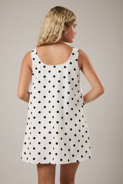Polka Dot Denim Mini Dress - White/Black