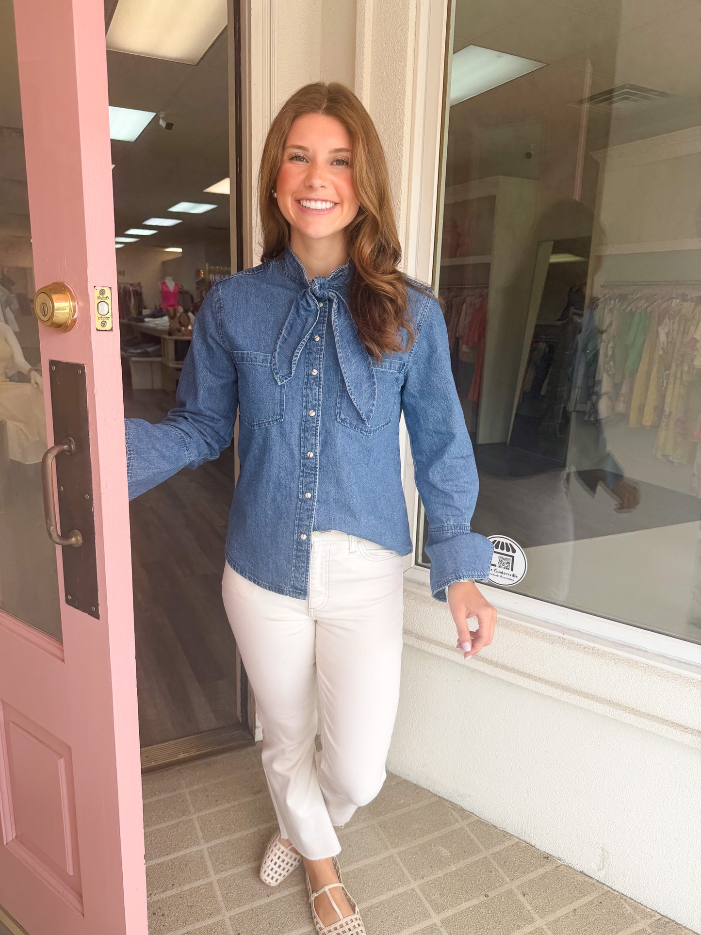 Joline Long Sleeve Denim Top - Tokyo Blue