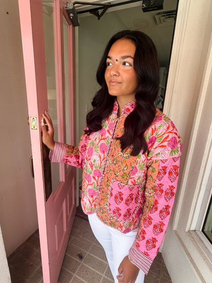 Patchwork Quilted Jacket - Pink