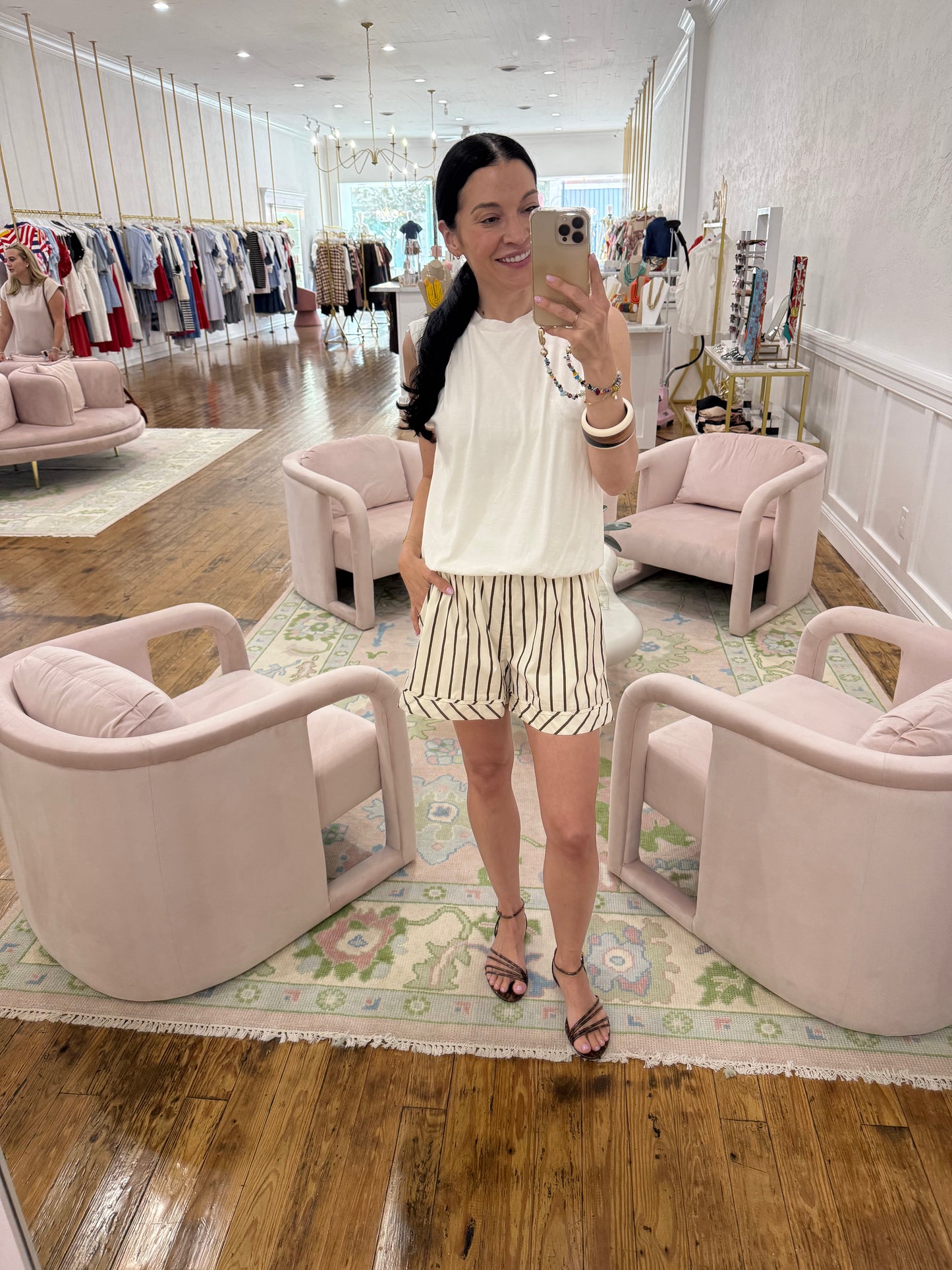 Sleeveless Bubble Hem Tee Shirt - Pearl