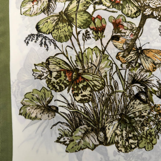 Floral and Butterfly Print Design Scarf - Olive
